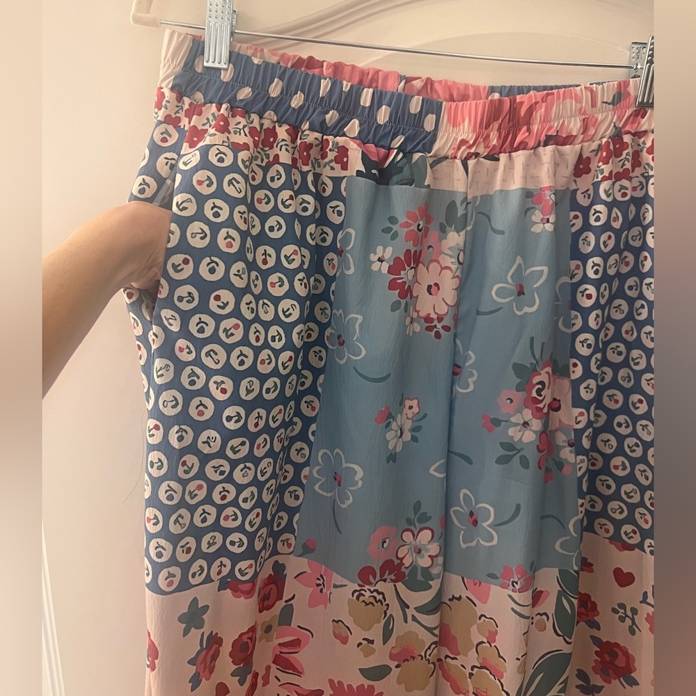 Patchwork wide leg pants with pockets - image 2